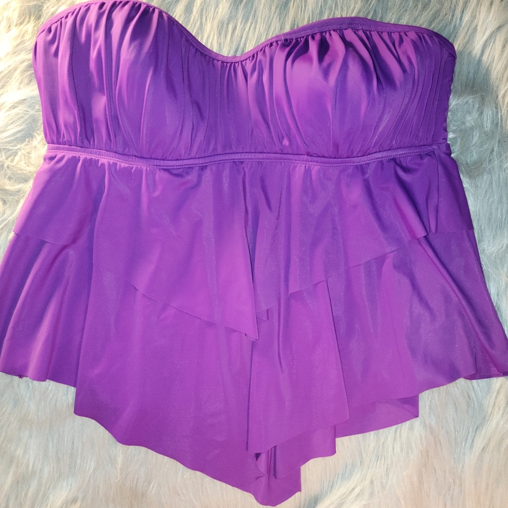 torrid Purple Strapless Ruffle Swim Top